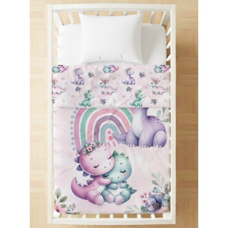 Coupon couverture Bébés Dinosaures Rose – Oeko-Tex – 75x100, 100x150 ou 150x200 cm – couture facile, cadeau naissance