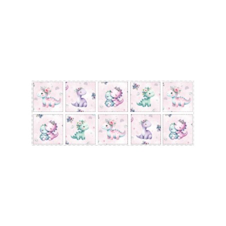 Panneau Lingettes tissu Bébés Dinosaures Rose – 10 lingettes lavables réutilisables bébé – coton Oeko-Tex couture facile