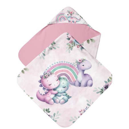 Coupon cape de bain Bébés Dinosaures Rose + 8 lingettes lavables – Oeko-Tex – kit couture facile, cadeau naissance