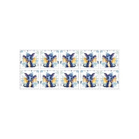 Panneau Lingettes tissu Dragon Bleu – 10 lingettes lavables réutilisables bébé – coton Oeko-Tex couture facile