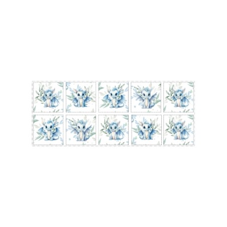 Panneau Lingettes tissu Dragon Bleu et vert– 10 lingettes lavables réutilisables bébé – coton Oeko-Tex couture facile