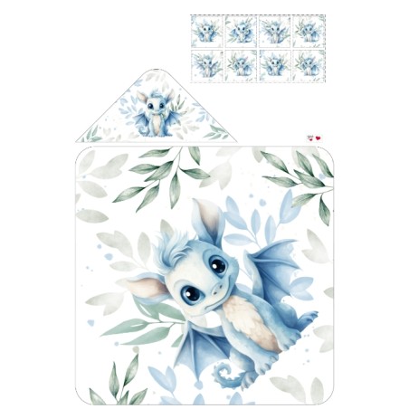 Coupon cape de bain Bébés Dragon Bleu et vert + 8 lingettes lavables – Oeko-Tex – kit couture facile, cadeau naissance