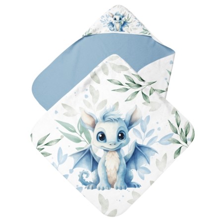 Coupon cape de bain Bébés Dragon Bleu et vert + 8 lingettes lavables – Oeko-Tex – kit couture facile, cadeau naissance