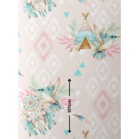 Tissu Petit Colibri Boho– Motif Aquarelle Colibri – Tissu coton Oeko-Tex bébé et enfant