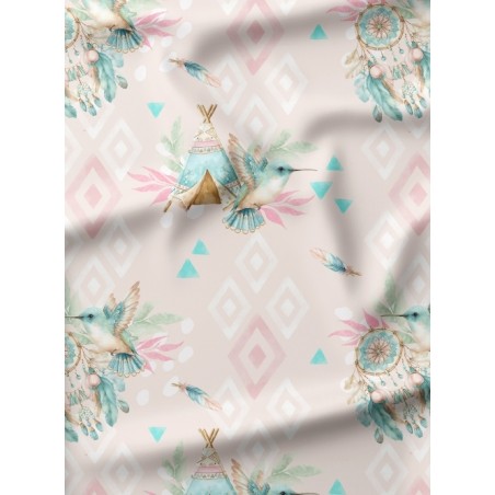Tissu Petit Colibri Boho– Motif Aquarelle Colibri – Tissu coton Oeko-Tex bébé et enfant