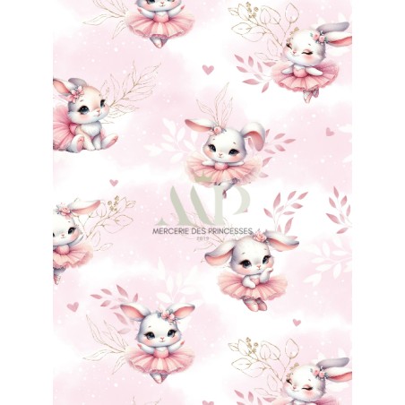 Tissu coton imprimé pour enfants Ballerine Bunny - Certifié Oeko-Tex®