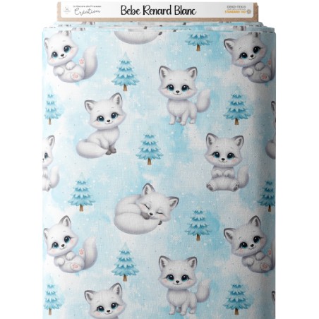 Tissu coton imprimé pour enfants Bébé Renard Blanc Polaire - Certifié Oeko-Tex®