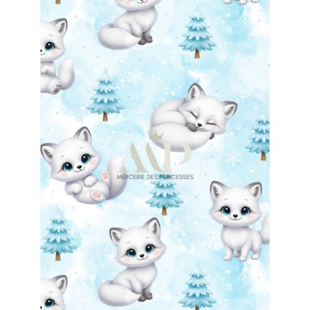 Tissu coton imprimé pour enfants Bébé Renard Blanc Polaire - Certifié Oeko-Tex®