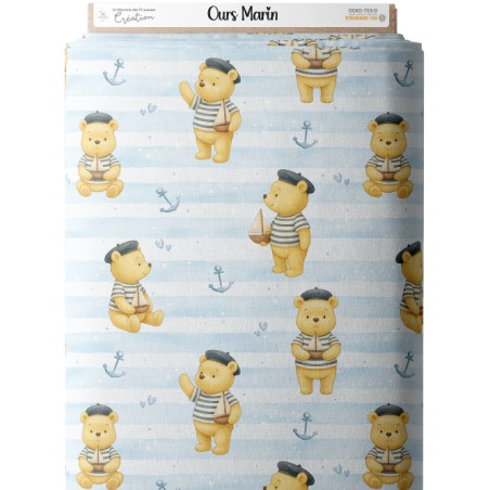 Tissu coton imprimé pour enfants Ours Marin - Certifié Oeko-Tex®