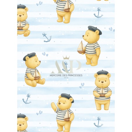 Tissu coton imprimé pour enfants Ours Marin - Certifié Oeko-Tex®