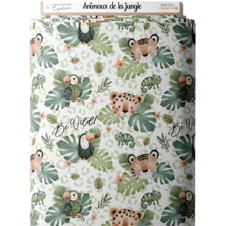 Tissu coton imprimé pour enfants Animaux De La Jungle - Certifié Oeko-Tex®