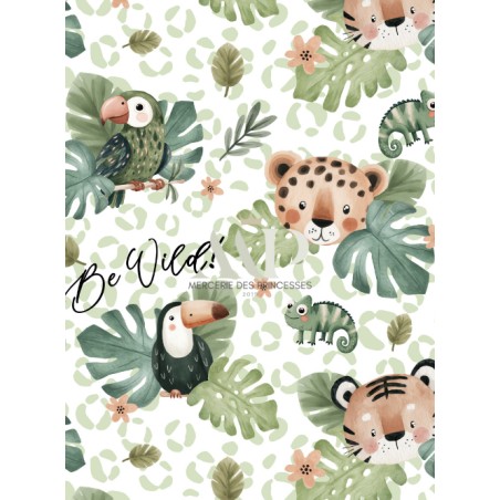 Tissu coton imprimé pour enfants Animaux De La Jungle - Certifié Oeko-Tex®