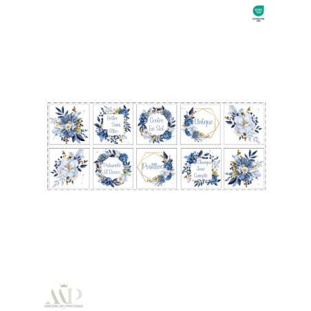 Panneau Lingettes Beauté Éco-Chic Fleurs Bleus – 10 lingettes lavables réutilisables – coton Oeko-Tex couture facile