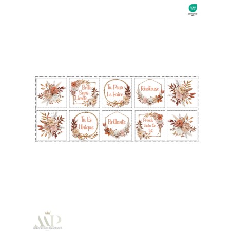 Panneau Lingettes Beauté Éco-Chic Fleurs Terracottas – 10 lingettes lavables réutilisables – coton Oeko-Tex couture facile