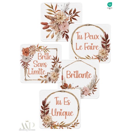 Panneau Lingettes Beauté Éco-Chic Fleurs Terracottas – 10 lingettes lavables réutilisables – coton Oeko-Tex couture facile