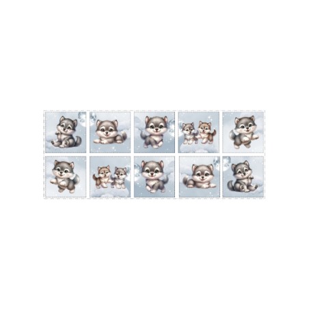 Panneau Lingettes tissu Baby Wolf – 10 lingettes lavables réutilisables bébé – coton Oeko-Tex couture facile