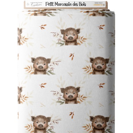 Tissu coton imprimé pour enfants Petit Marcassin Des Bois - Certifié Oeko-Tex®