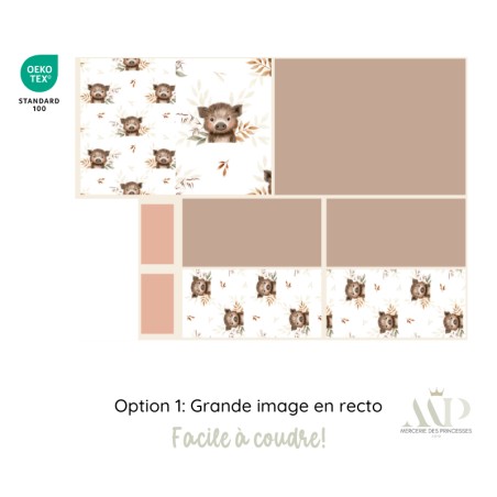 Panneau de couture Protège Carnet de Santé - Motif Petit Marcassin Des Bois -  DIY - Tissu Patron pour création naissance