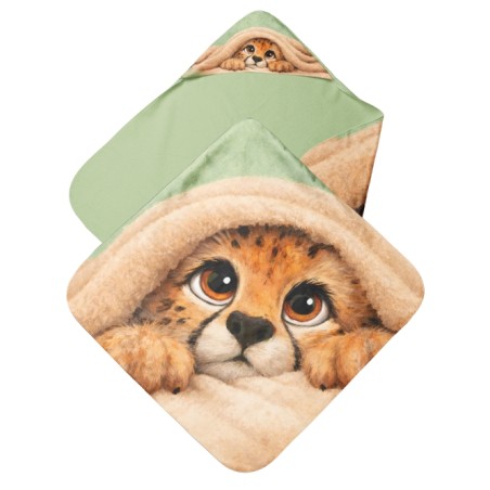 Coupon cape de bain Bébé Léopard + 8 lingettes lavables – Oeko-Tex – kit couture facile, cadeau naissance