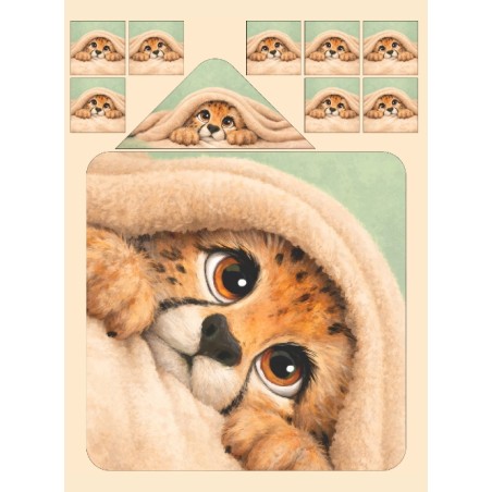 Coupon cape de bain Bébé Léopard + 8 lingettes lavables – Oeko-Tex – kit couture facile, cadeau naissance