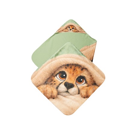 Coupon cape de bain Bébé Léopard + 8 lingettes lavables – Oeko-Tex – kit couture facile, cadeau naissance