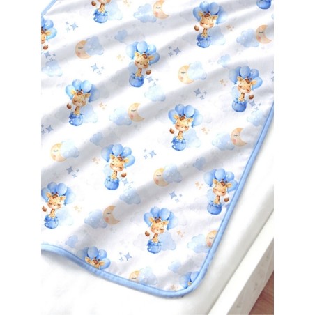 Tissu coton imprimé pour enfants Jolie Girafe Bleu- Certifié Oeko-Tex®