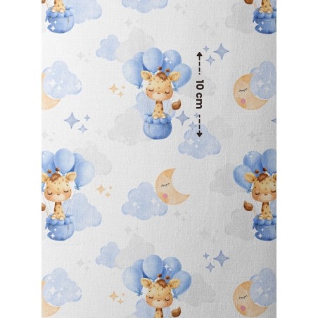 Tissu coton imprimé pour enfants Jolie Girafe Bleu- Certifié Oeko-Tex®