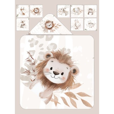 Coupon cape de bain douceur de la savane + 8 lingettes lavables – Oeko-Tex – kit couture facile, cadeau naissance