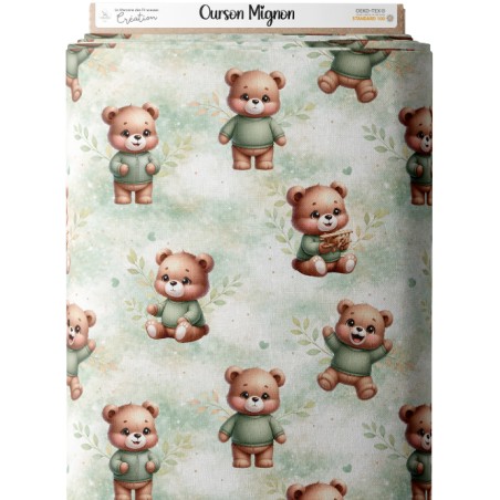 Tissu coton imprimé pour enfants Ourson Mignon - Certifié Oeko-Tex®