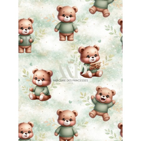 Tissu coton imprimé pour enfants Ourson Mignon - Certifié Oeko-Tex®