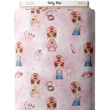 Tissu coton imprimé pour enfants Girly Rose - Certifié Oeko-Tex®