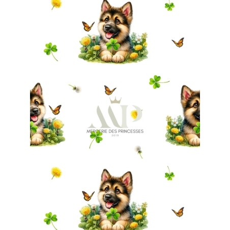 Tissu "Petit Berger" – Motif chiot- Certifié Oeko-Tex®