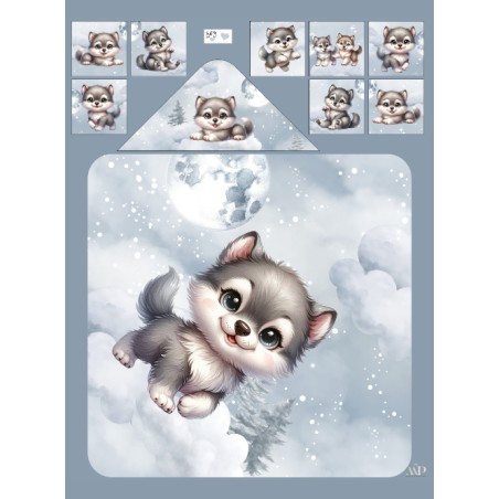 Coupon cape de bain Baby Wolf + 8 lingettes lavables – Oeko-Tex – kit couture facile, cadeau naissance