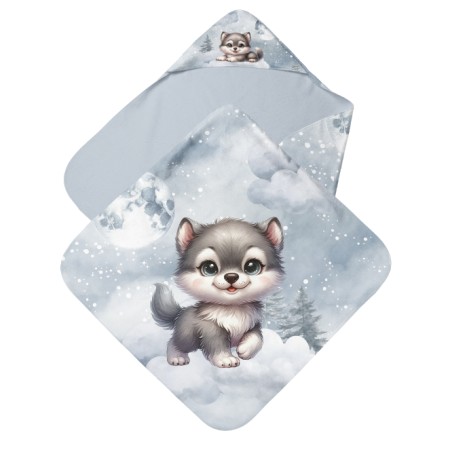 Coupon cape de bain Baby Wolf + 8 lingettes lavables – Oeko-Tex – kit couture facile, cadeau naissance