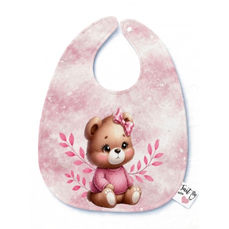 Panneau Bavoir Ourson Mignon Rose – pour Bavoir Bébé 3 à 12 mois – Tissu coton Oeko-Tex® a réaliser soi-même