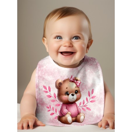 Panneau Bavoir Ourson Mignon Rose – pour Bavoir Bébé 3 à 12 mois – Tissu coton Oeko-Tex® a réaliser soi-même