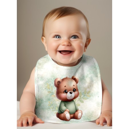 Panneau Bavoir Ourson Mignon Vert – pour Bavoir Bébé 3 à 12 mois – Tissu coton Oeko-Tex® a réaliser soi-même