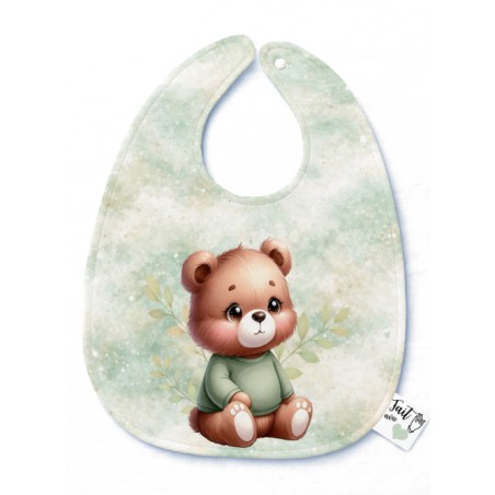 Panneau Bavoir Ourson Mignon Vert – pour Bavoir Bébé 3 à 12 mois – Tissu coton Oeko-Tex® a réaliser soi-même
