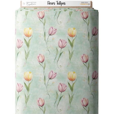 Tissu coton imprimé Fleurs Tulipes - Certifié Oeko-Tex®