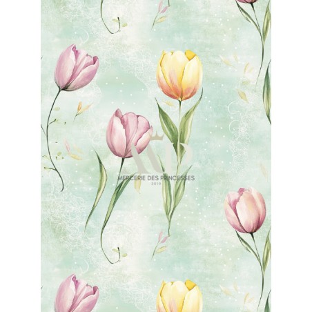 Tissu coton imprimé Fleurs Tulipes - Certifié Oeko-Tex®