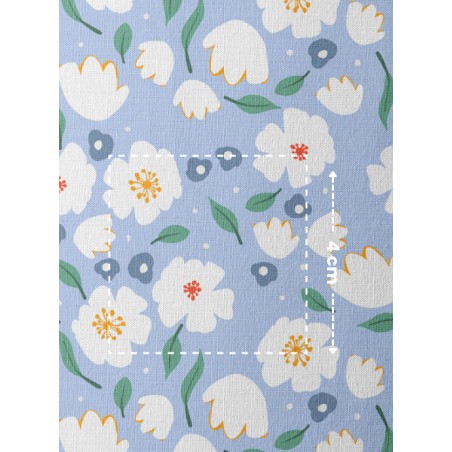 Tissu coton imprimé Fleurs Bloomie – Bleu Céleste - Certifié Oeko-Tex®