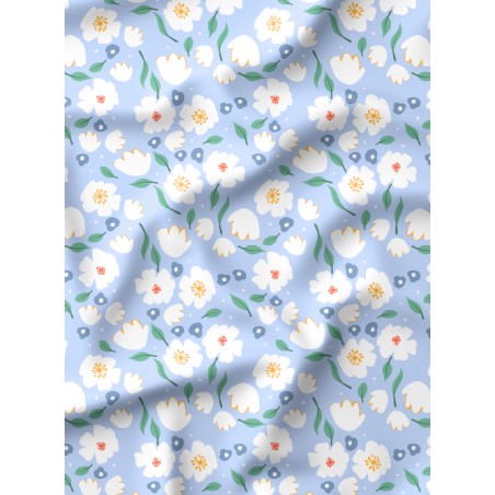 Tissu coton imprimé Fleurs Bloomie – Bleu Céleste - Certifié Oeko-Tex®