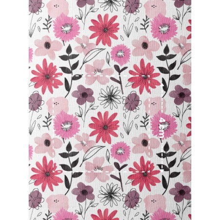 Tissu coton imprimé Fleurs Bloomie – Rose Framboise - Certifié Oeko-Tex®