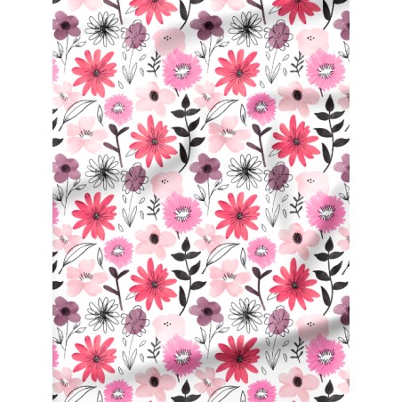 Tissu coton imprimé Fleurs Bloomie – Rose Framboise - Certifié Oeko-Tex®