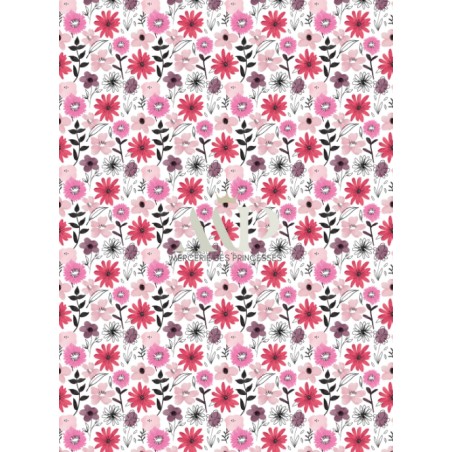 Tissu coton imprimé Fleurs Bloomie – Rose Framboise - Certifié Oeko-Tex®