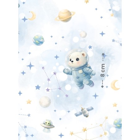 Tissu "Ourson astronaute blanc" – Motif ours- Certifié Oeko-Tex®