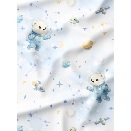 Tissu "Ourson astronaute blanc" – Motif ours- Certifié Oeko-Tex®