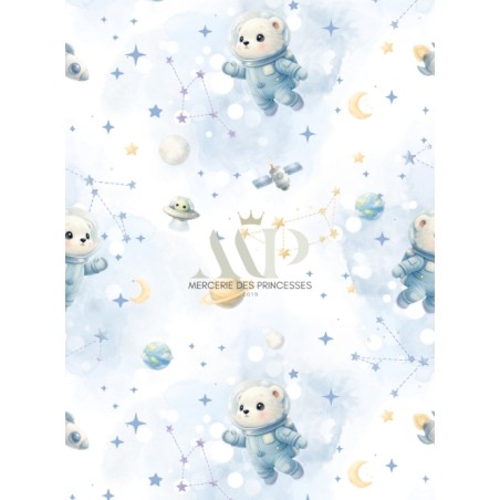 Tissu "Ourson astronaute blanc" – Motif ours- Certifié Oeko-Tex®