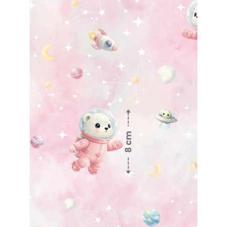 Tissu "Ourson astronaute Rose" – Motif ours- Certifié Oeko-Tex®