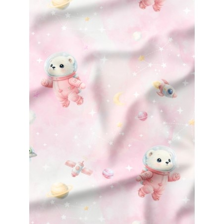 Tissu "Ourson astronaute Rose" – Motif ours- Certifié Oeko-Tex®